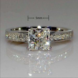 925 Sterling Silver Princess Square Simulator Diamond Ring Wedding Engagement